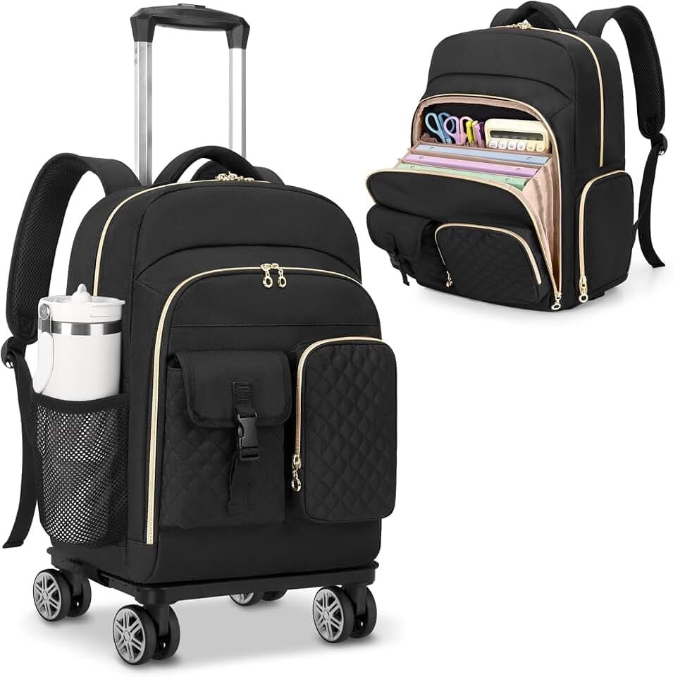 Luxja Lehrer Tasche mit Trolley, Rolltasche für Lehrkräfte und Büro