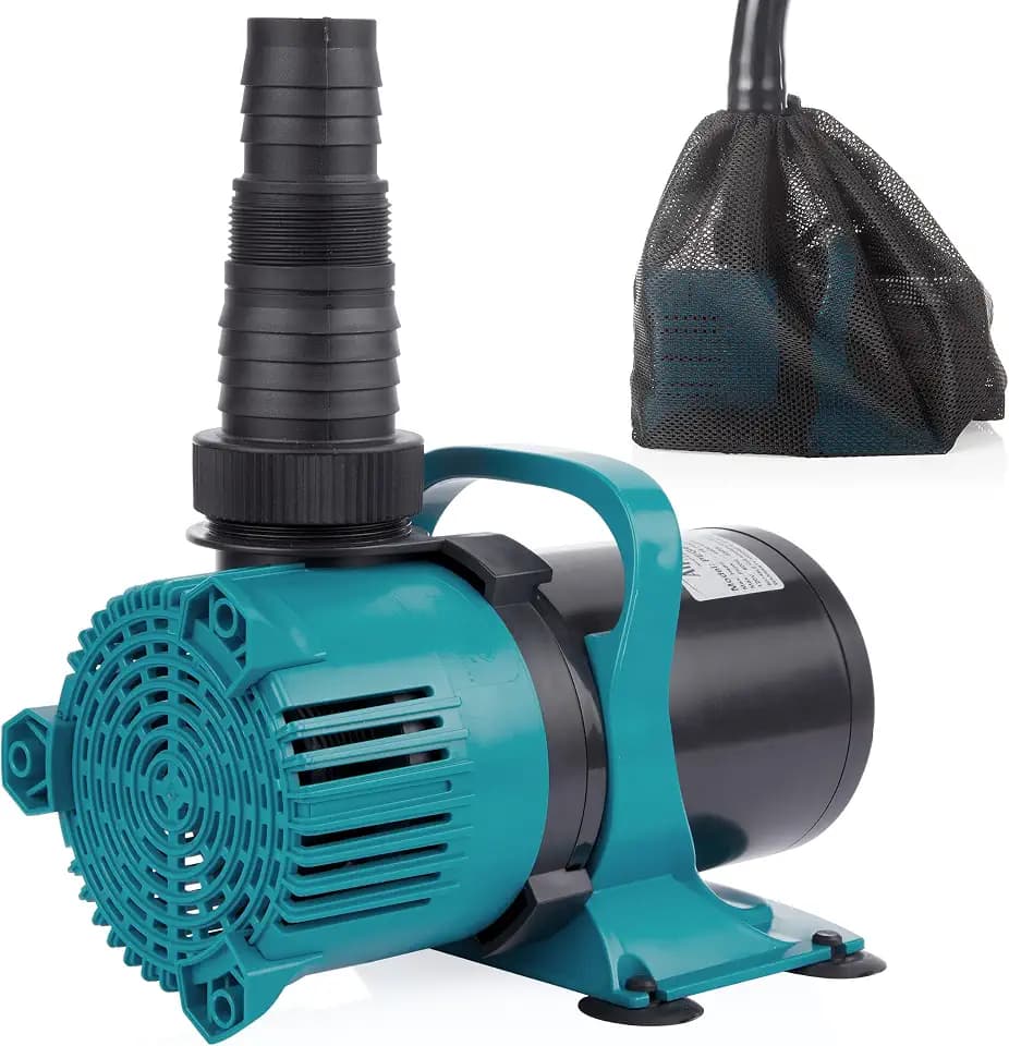 Alpine Corporation 4700 GPH Vortex Submersible Water Pump with 20 Ft Cord for Ponds, Fountains and Water Circulations, Quiet Operation Vertical/Horizontal, 18.5 Ft Lift 216 Watts, Black/Teal