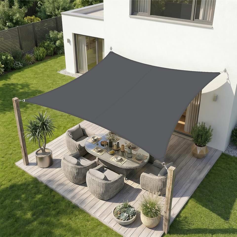 Sekey Sonnensegel Wasserdicht 4x5m Rechteckig, Sonnenschutz hochdichtes PES 160g/m² Wetterfest & Reißfest, Nahtversiegelung (Zuverlässig Dicht) & 95% UV Schutz, für Balkon Terrasse Garten, Anthrazit