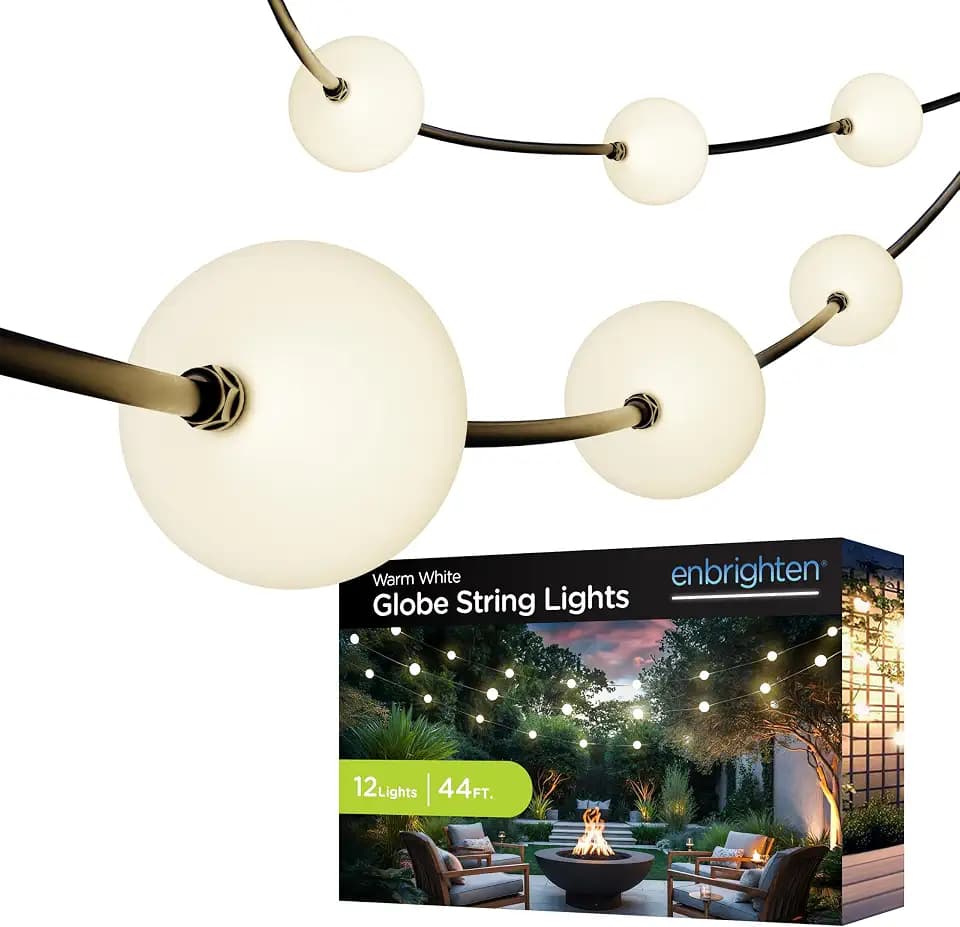 Enbrighten Globe Outdoor String Lights, 44ft, 12 Lights, White Light Only