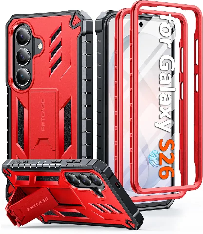 FNTCASE for Samsung Galaxy S26 Case, Built-in Screen Protector, Kickstand