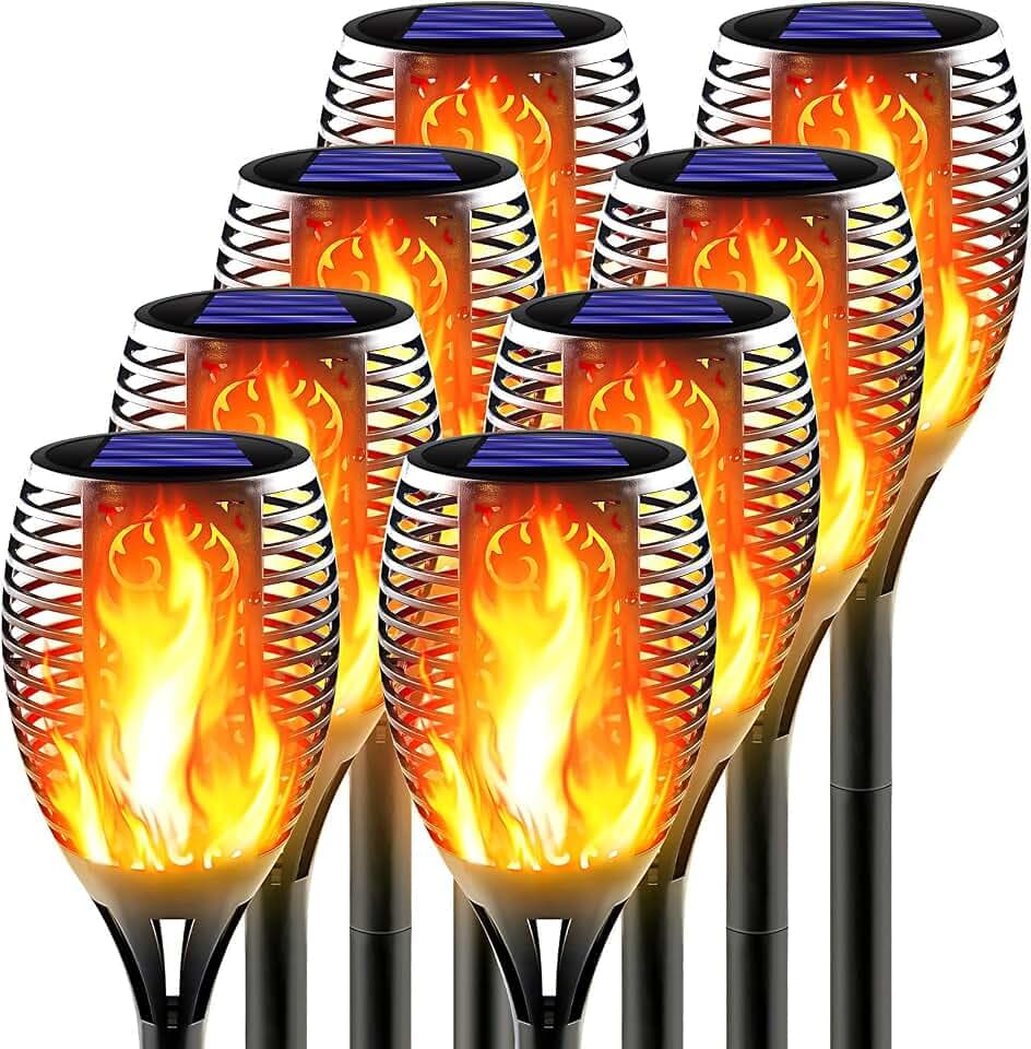 Large Solar Torch Light with Flickering Flame, 8 Pack