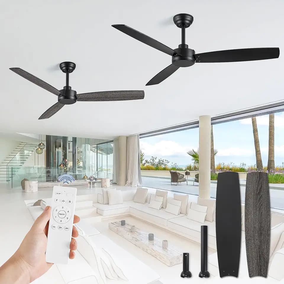 ZMISHIBO 2 Pack 52 Inch Black Ceiling Fans no Light with Remote, 6 Speeds