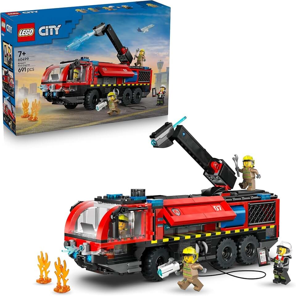 LEGO City Flughafenlöschfahrzeug - Spielzeug Einsatzfahrzeug - Modellbau mit 4 Feuerwehr Minifiguren - Geburtstagsgeschenk für Jungen ab 7 Jahren und Technikfans - 60499