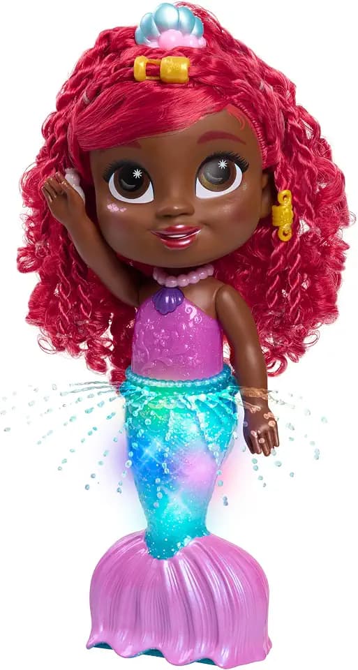 Disney Junior Splash & Glow Ariel Lights and Sounds 11.5-inch Doll and Accessories, 5-pieces, Kids Toys for Ages 3 Up by Just Play