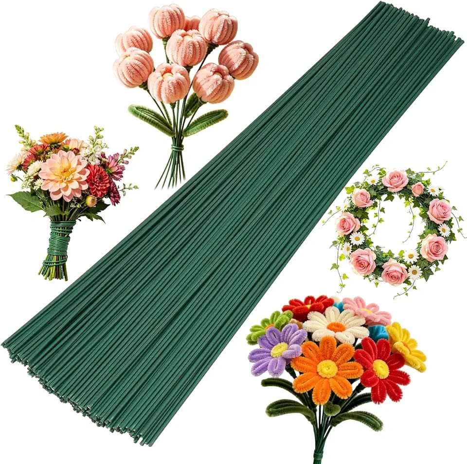 128 Stück Grüner Floristendraht, 30cm*2mm Blumenstieldraht für Kunstblumen, Flexible Drahtstiele zum Basteln, Vorgeschnittene Blumenstiele für Floristik Zubehör DIY