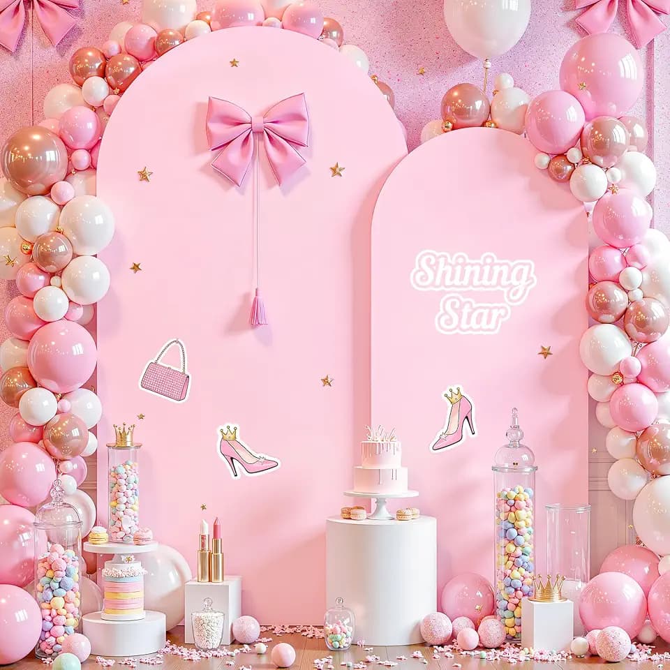 Baby Pink Arch Backdrop Covers - 7.2FT, 6FT Spandex Fitted Wedding Arch Stand Covers Round Top Chiara Stretchy Arch Backdrop Cover for Wedding Birthday Party Decoration