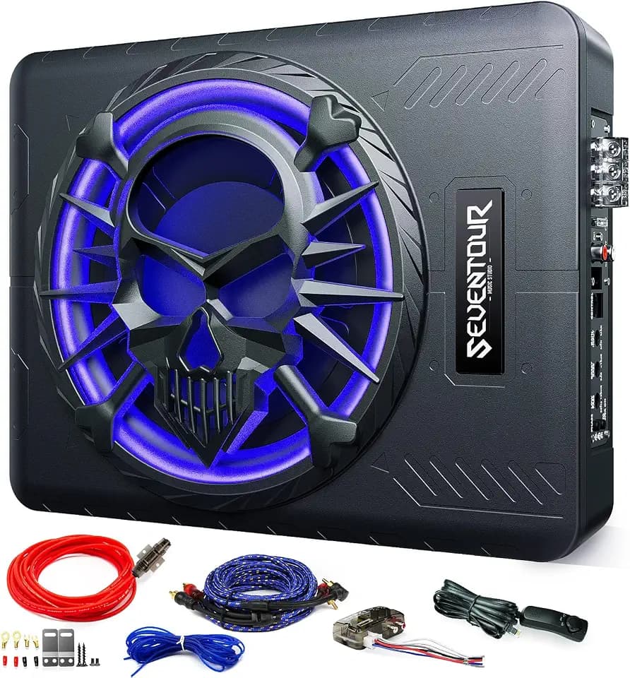 10" 1200W Under Seat Car Subwoofer and amp package，Subs with RGB LED Light