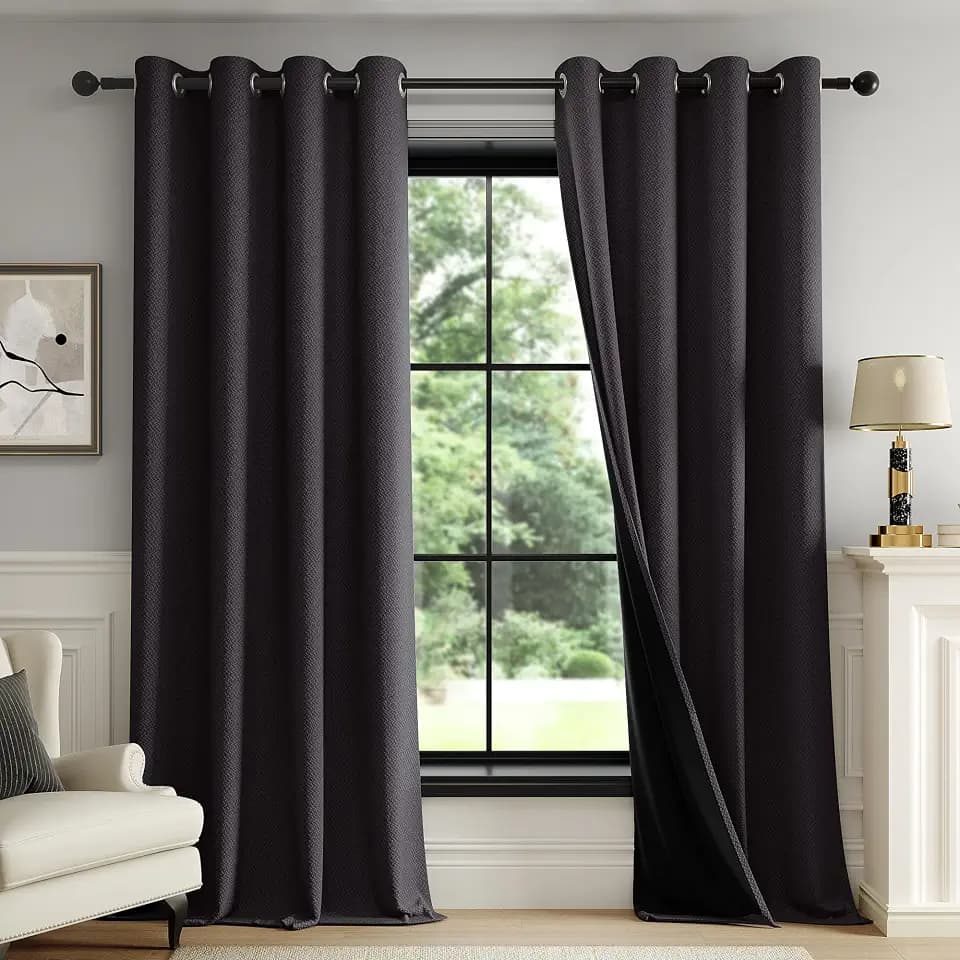 FMFUNCTEX 100% Blackout Black Curtains 84 Inches for Bedroom, 2 Panels