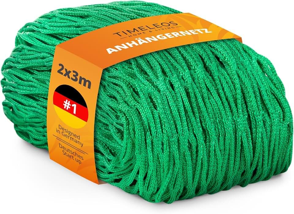 Anhängernetz 2x3 m Grün – Robustes Gepäcknetz für PKW-Anhänger – Feinmaschiges Sicherungsnetz mit Gummizug – Abdecknetz für Handwerker, BAU & Private Transporte