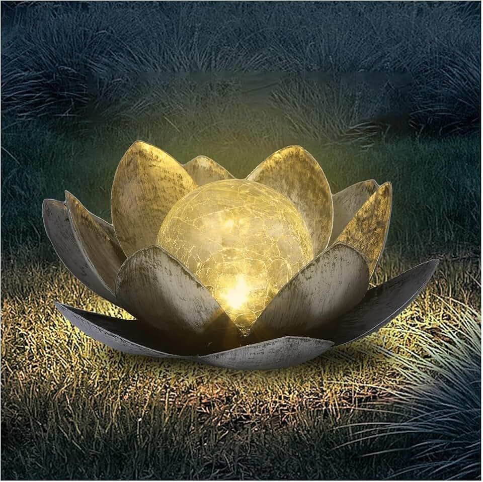 FLOWood Solarlampen für Außen, Lotusblüten-Gartendeko, Warmweiß, Silber