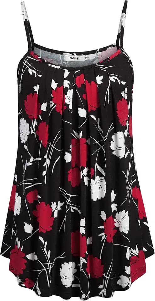 BEPEI Women Loose Casual Summer Pleated Flowy Sleeveless Camisole Tank Tops