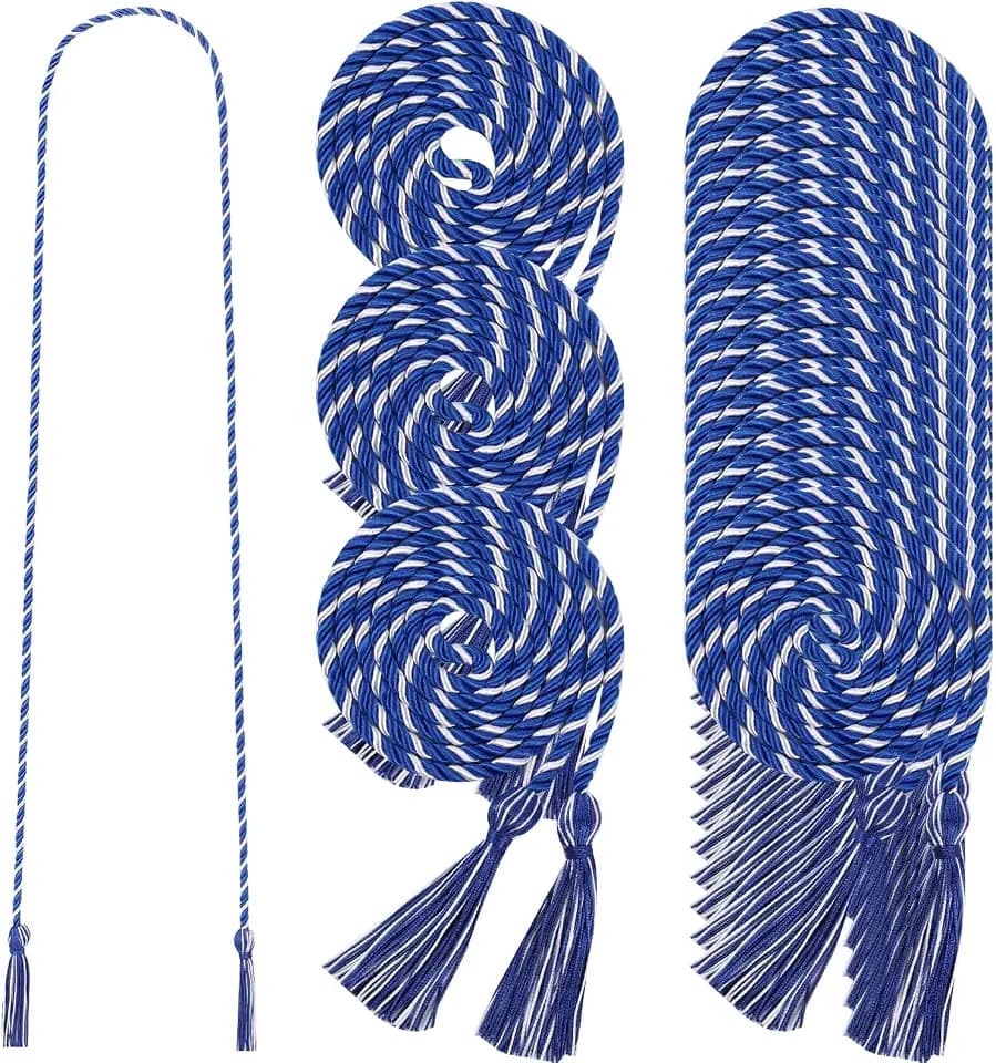 24 pcs Graduation Honor Cords 68" Grad Braided Honor Cord with Tassel Honor Rope Grad Cords Bulk for Graduation Students Bachelor Master Doctoral Gown Grad Decor (Royal Blue and White)