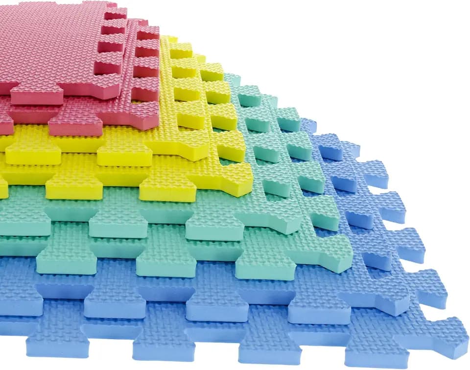 Interlocking Floor Mats - 16-Piece Nontoxic Exercise Mat or Play Mat for Ages 14 and Up - Foam Padding for Home Gym by Stalwart (Multicolor)