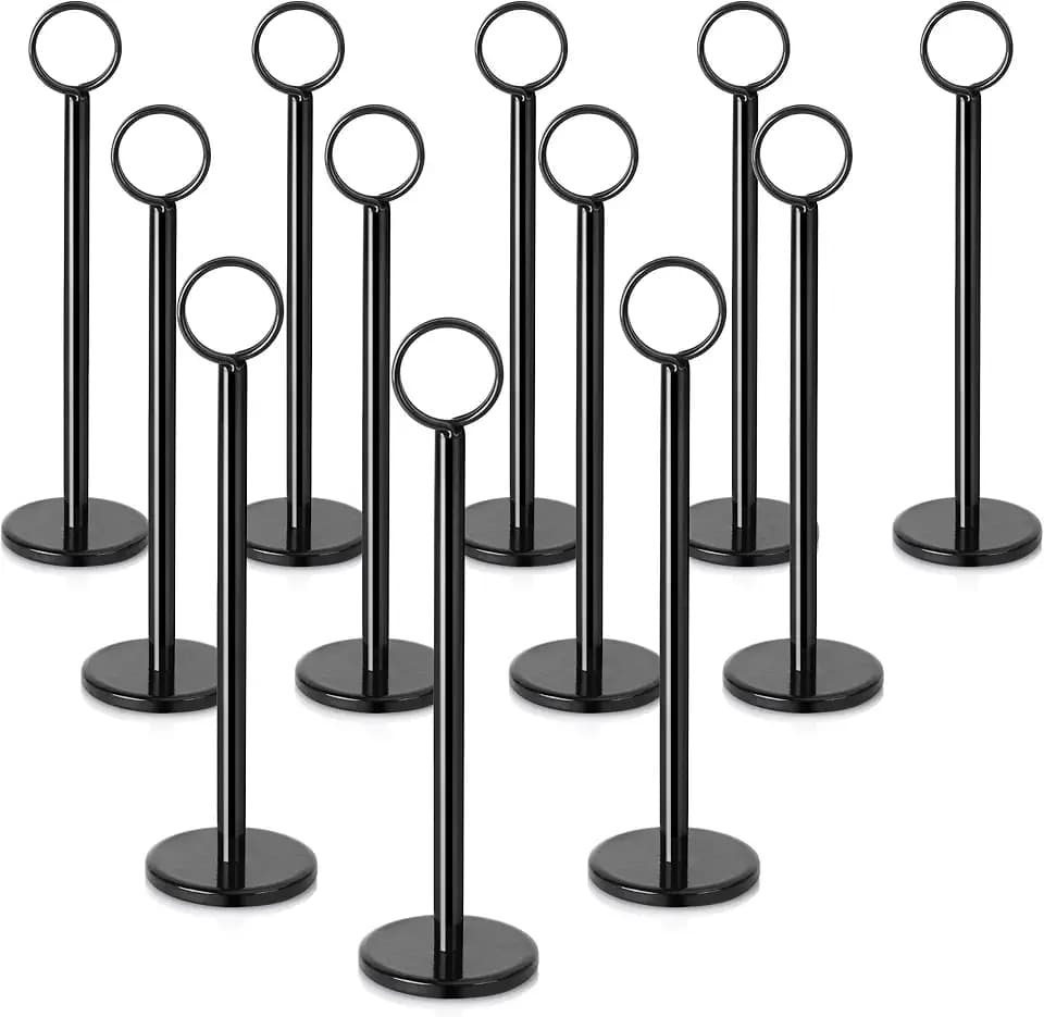 New Star Foodservice Ring-Clip Table Number Holder / Place Card Stand, 8 Inch, Black Finish, Set of 12