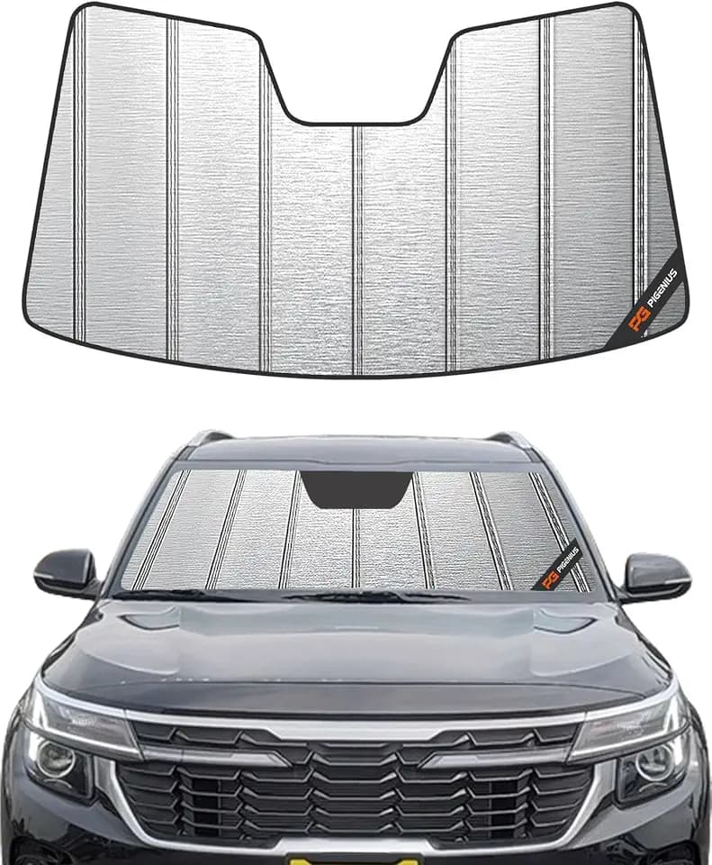 Pigenius Windshield Sun Shade for Kia Seltos 2020-2026 (LX/S/EX/SX) X-Line, Metallic Silver Finish