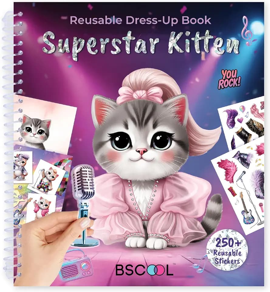 BSCOOL Sticker Dress Up Activity Book for Kids Superstar Kitten