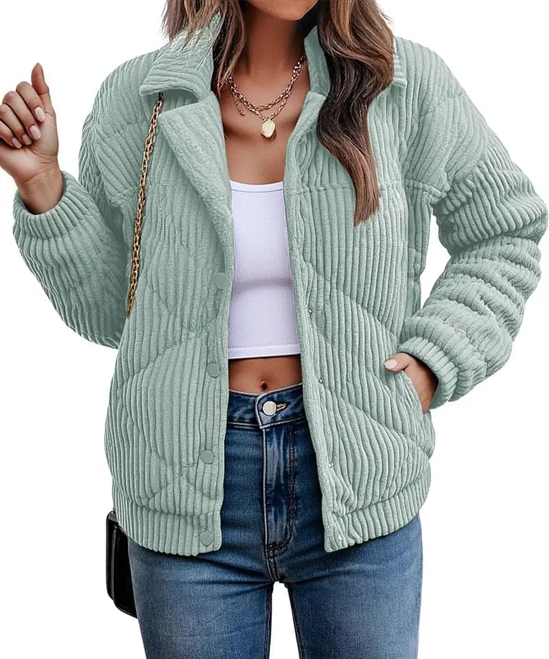 Theenkoln Jacke Damen Winterjacke Kurz Fleecejacke Langarm Übergangsjacke Gefüttert Kuschelige Plüschjacke Cordjacke Teddy Mantel mit Taschen