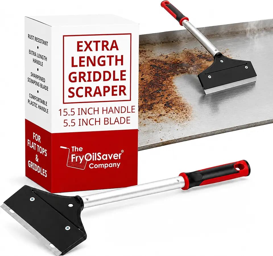 FryOilSaver Co. Stainless Steel Flat Top Griddle Scraper, 15.5-Inch Handle
