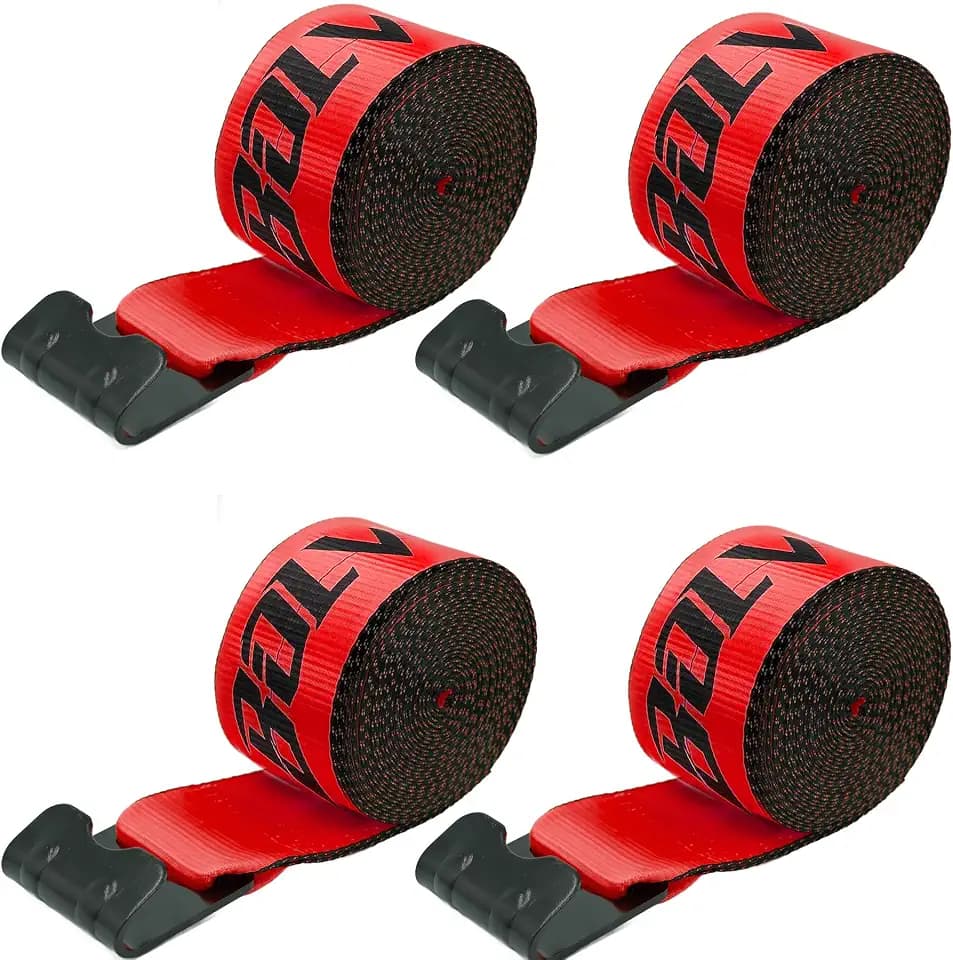 Winch Straps with Flat Hooks, 4 Pack, 4" x 30', 16,200 LBS Break Strength
