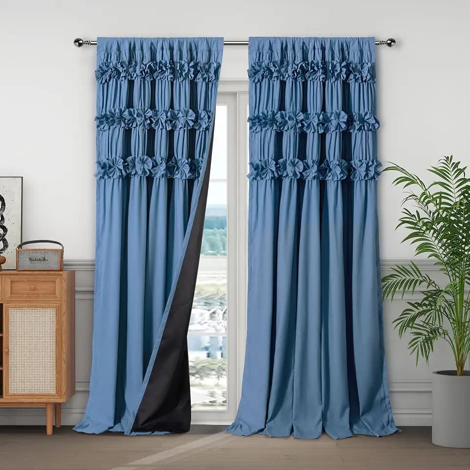 Homechoice Decor Luxurious Dusty Blue Blackout Curtains 2 Panels
