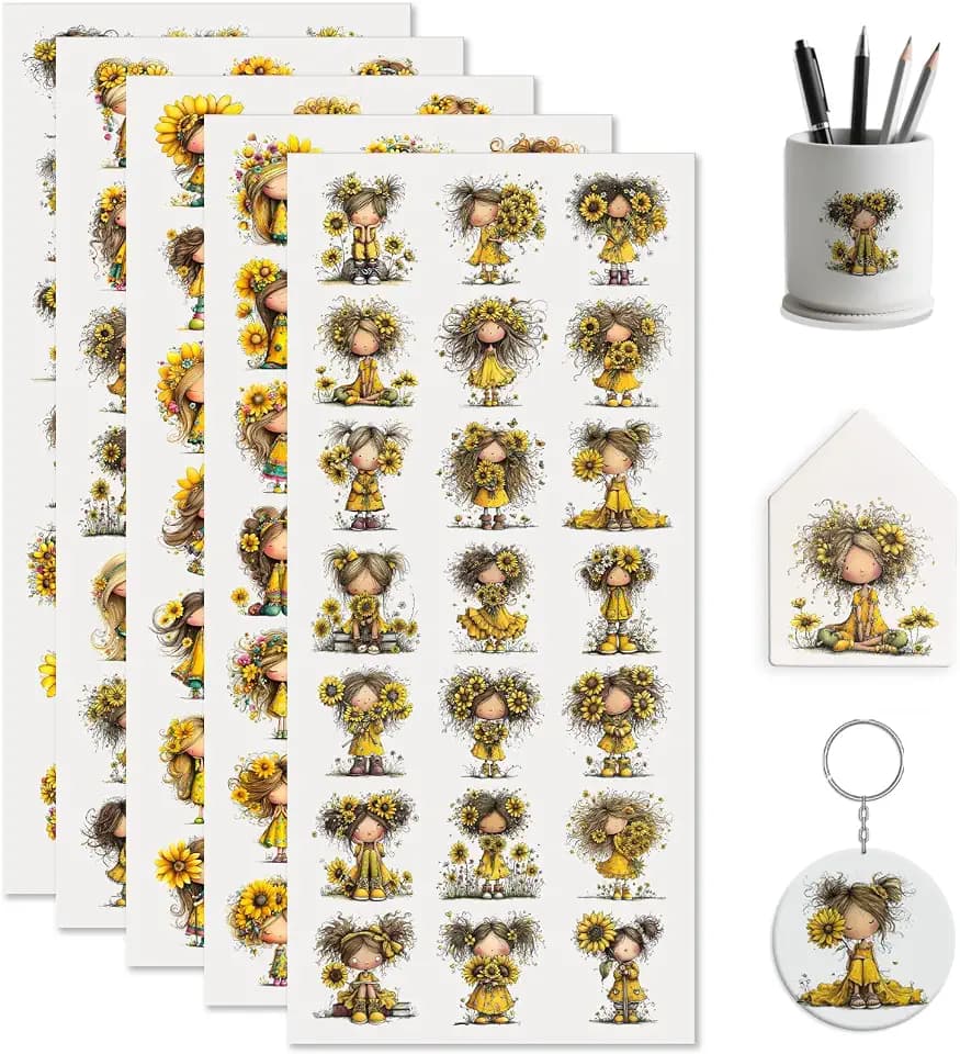 105PCS Sunflower Girl UV DTF Stickers for Keychains