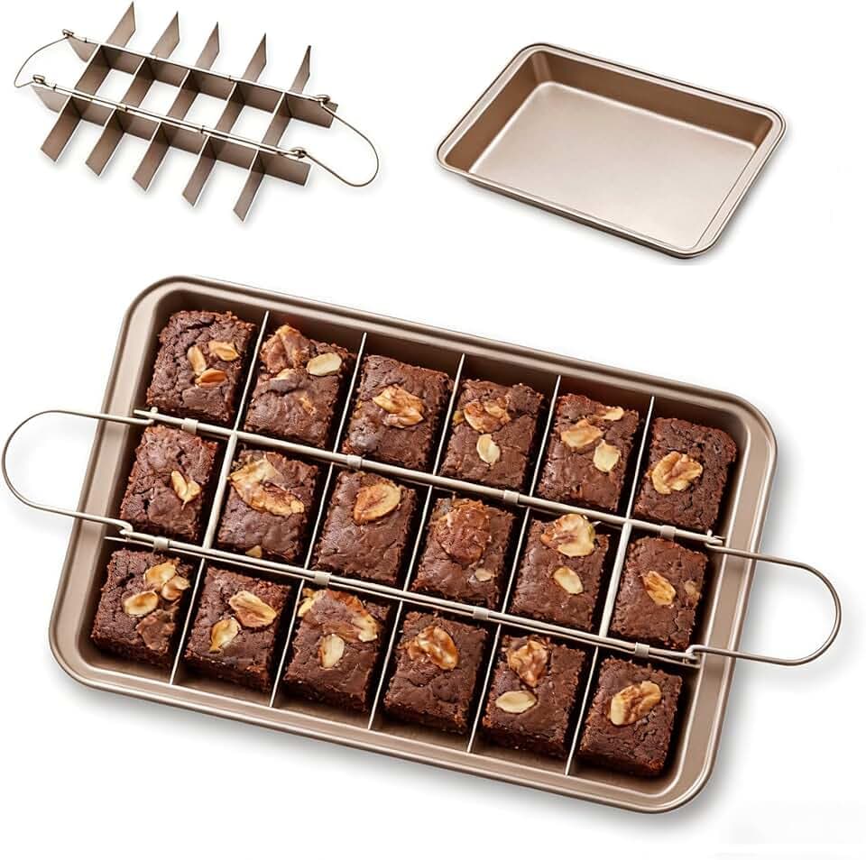 Brownie Backform mit Trennwänden, Antihaft Kohlenstoffstahl Backblech, Gold