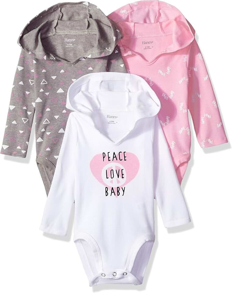 Hanes Baby Long Sleeve Bodysuit, Ultimate Bodysuit Hoodie Boys & Girls, 3-pack