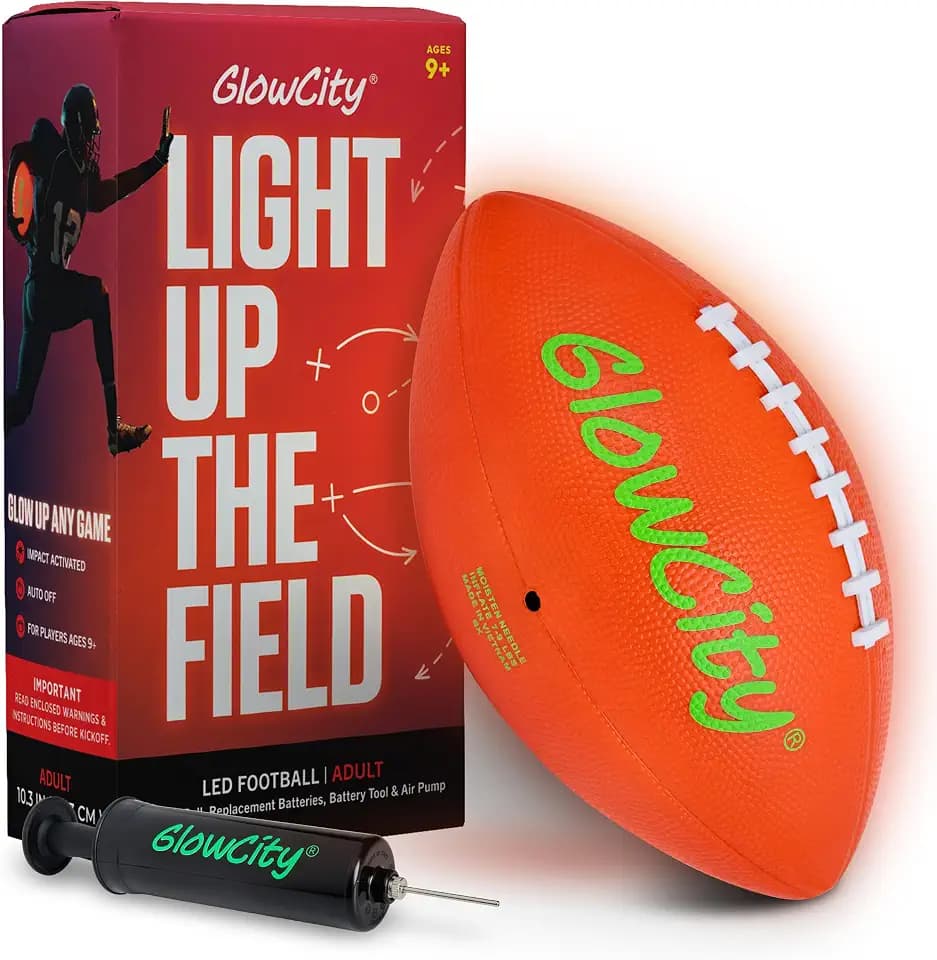 GlowCity Glow in The Dark Football - Size 3/6 Light Up Ball Gifts for Kids, Junior & Teens - Bright Football for Night Outdoor Games - Sports Birthday Gift Ideas for Boys Ages 6 7 8 9 10 11 12 13 14
