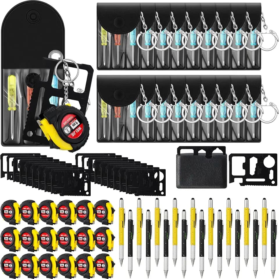 72 Pcs Mini Tape Screwdriver Keychain Set, Yellow, Black