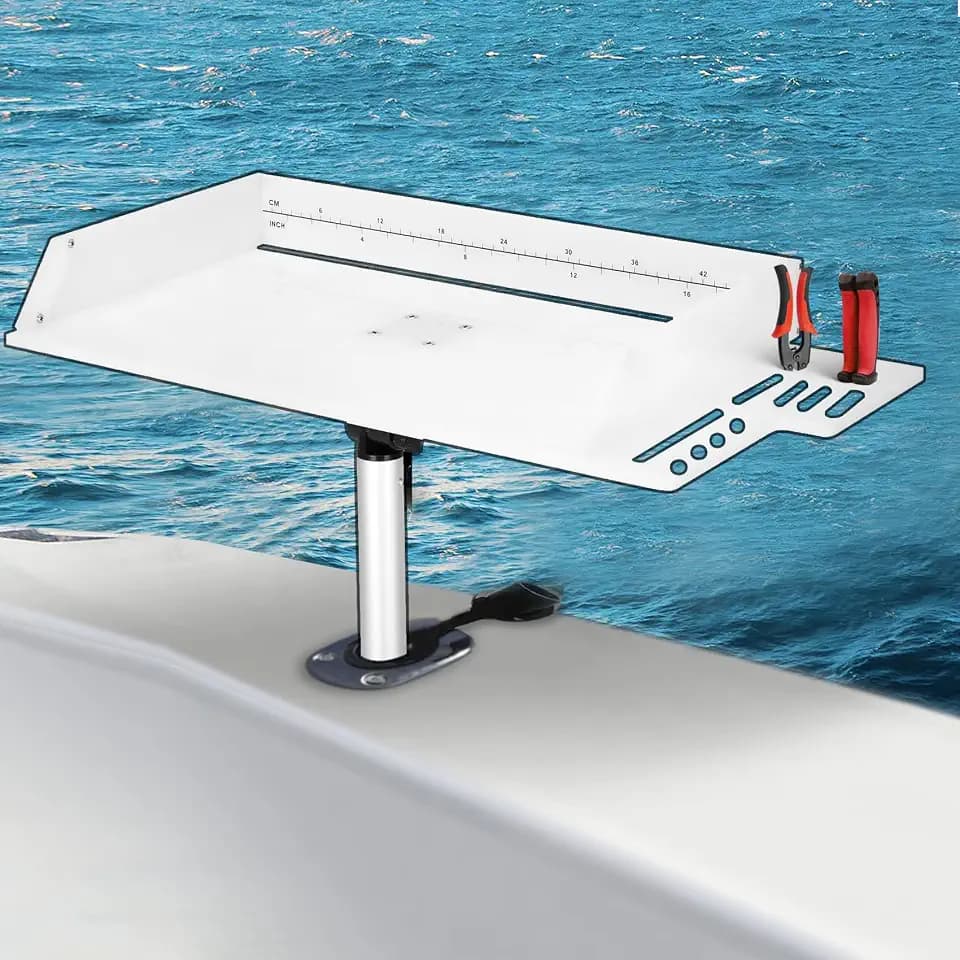 Boat Cutting Board 25.1" x 13", Bait Board/Fillet Table with Separate Tool Slots, 360° Adjustable Fishing Fillet Table, Extended Boat Fish Cleaning Table with Scale(Fish Pad+2 Fish Lip Gripper Pliers)