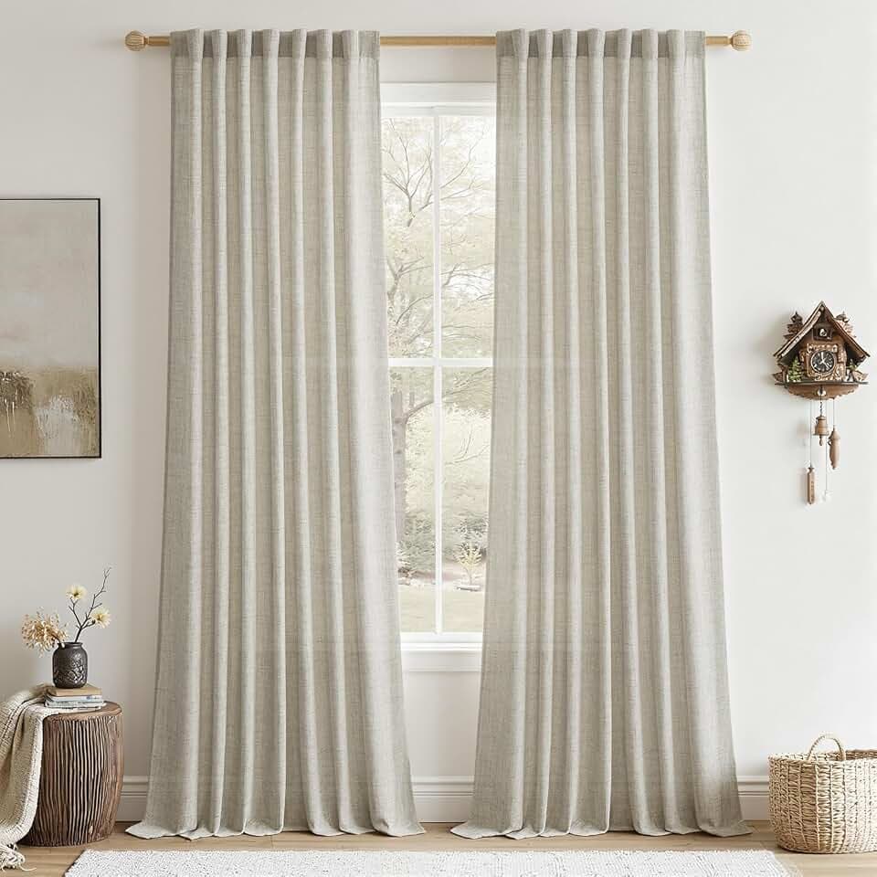 CUTEWIND Vorhänge Leinen Halbtransparent 2er Set Gardinen Wohnzimmer Modern H 245 x B 140 cm, Vorhang Leinenoptik Schlafzimmer Curtains Living Room, mit verdeckten Schlaufen