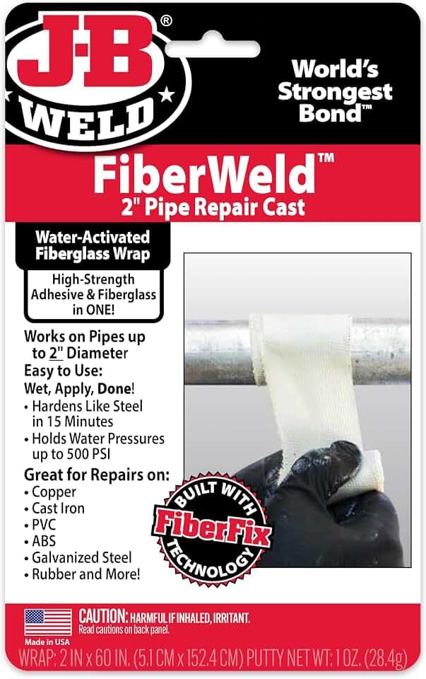 J-B Weld FiberWeld 2” Pipe Repair Cast 2x60 Inch - High Strength Adhesive Fiberglass Wrap - White (38260)