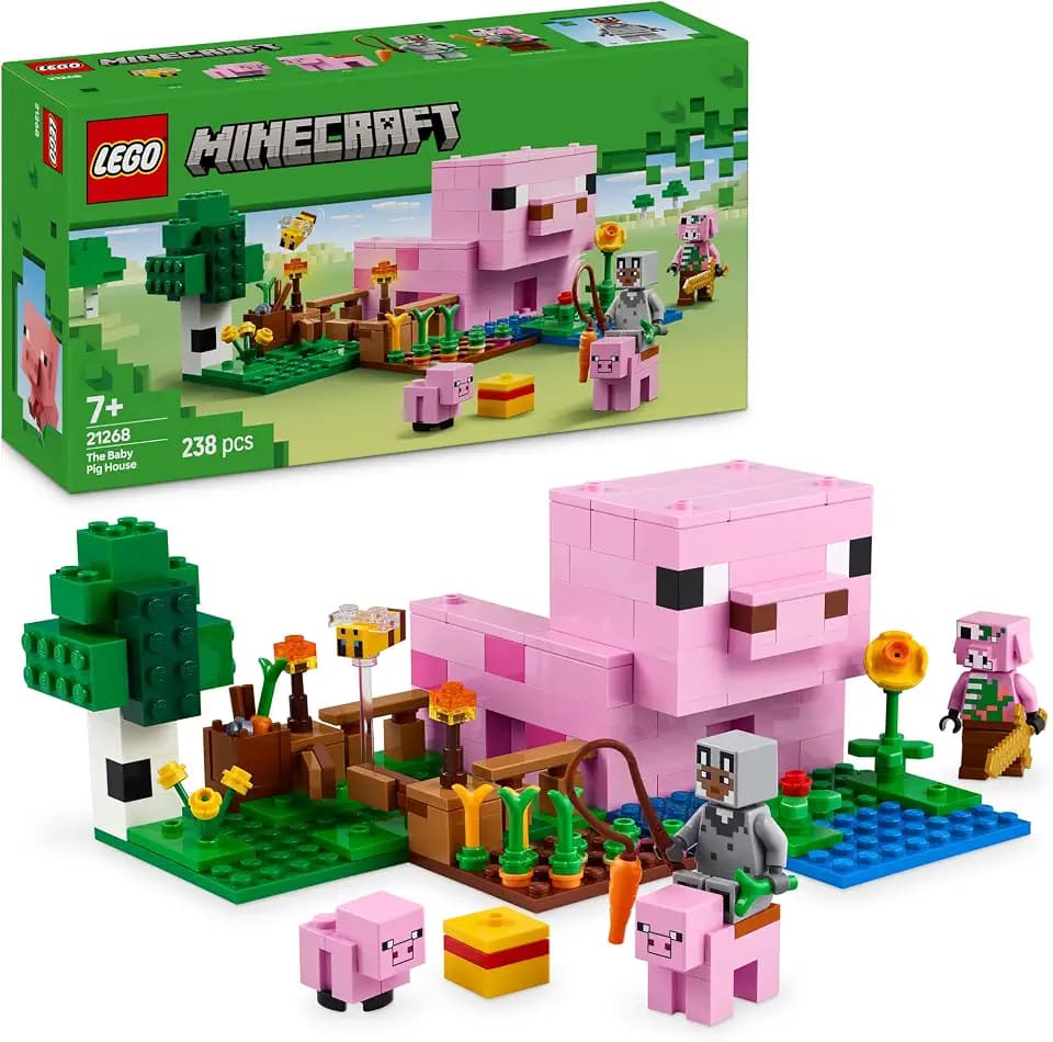 LEGO Minecraft Das Babyschwein-Haus - Interaktives Spielzeug mit Einer Helden Figur, Schwein, Biene, Zombie Piglin - Kinder Gaming Geschenk für Mädchen und Jungen ab 7 Jahren - 21268