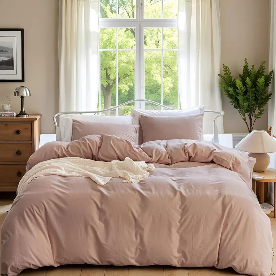 Linen Duvet Cover Set King Size, 3 Pieces Linen Cotton Blend Extra Soft Bedding Set, Cooling and Breathable Bedding Cover with 2 Pillowcases for Hot Sleepers, Clay