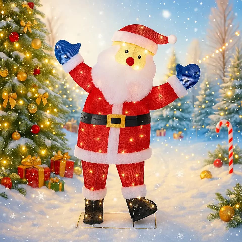 Shintenchi 3ft Lighted Christmas Santa Claus, Outdoor Pop-up Holiday Decoration with 80 LED Lights, 3D Pre-Lit Light-Up Decor for Yard, Garden, Lawn & Patio
