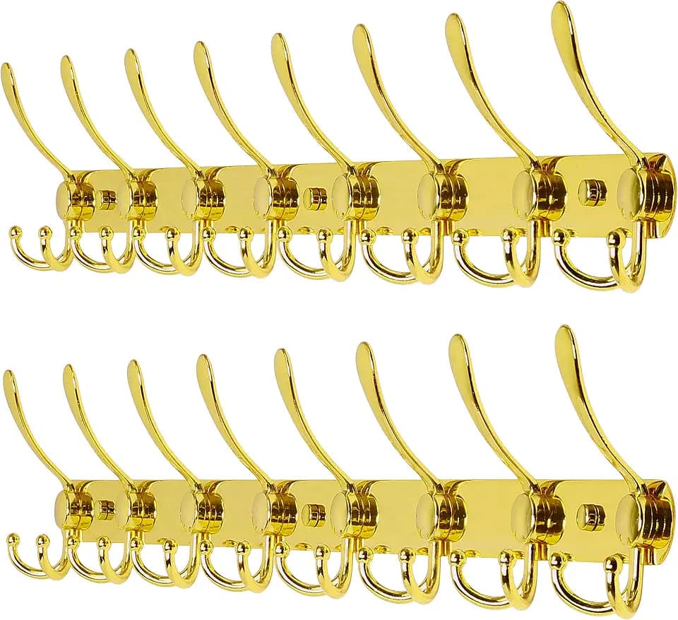 Dseap Garderobenleiste mit 8 haken, schwerlast 74cm Lang garderobenhaken, edelstahl wandgarderobe, kleiderhaken wand, hakenleiste garderobe für mantel hut handtuch handtasche, Gold, 2er-set