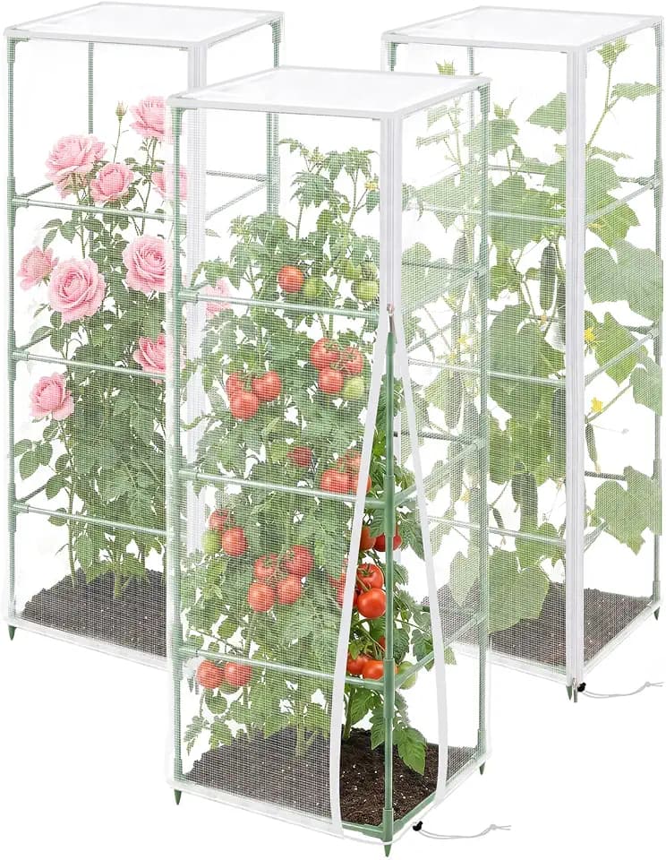 3 Pcs 57"X17.7"X17.7" Square Tomato Netting with Zipper, Insect Cover