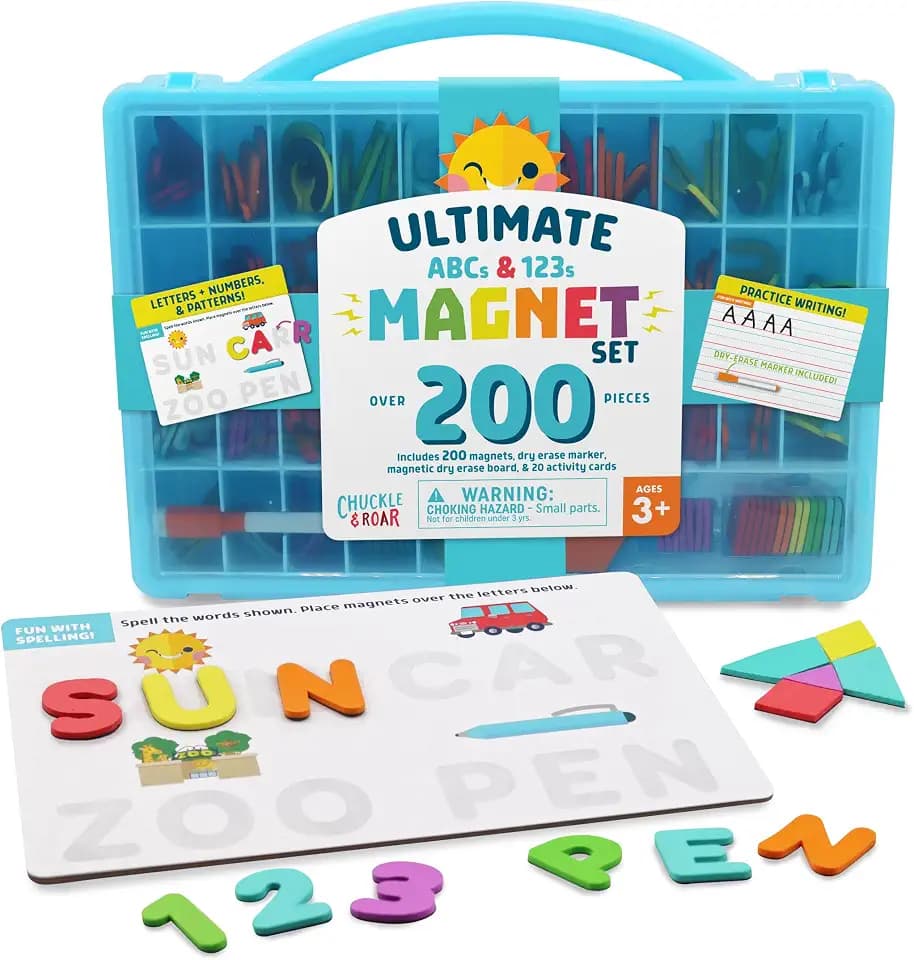 Chuckle & Roar Ultimate Magnet Set – Soft Foam Magnetic Tiles with Storage Case, Preschool Learning & Creative Play Set, Travel-Friendly On-the-Go Fun, Ages 3+