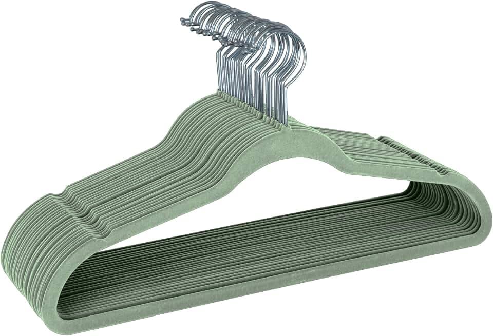 Simplify Slim Velvet Clothes Hangers | 100 Pack | Non-Slip | Shirts | Suit | Pants | Dresses | Garments | Closet Storage & Organization | Durable | Sage