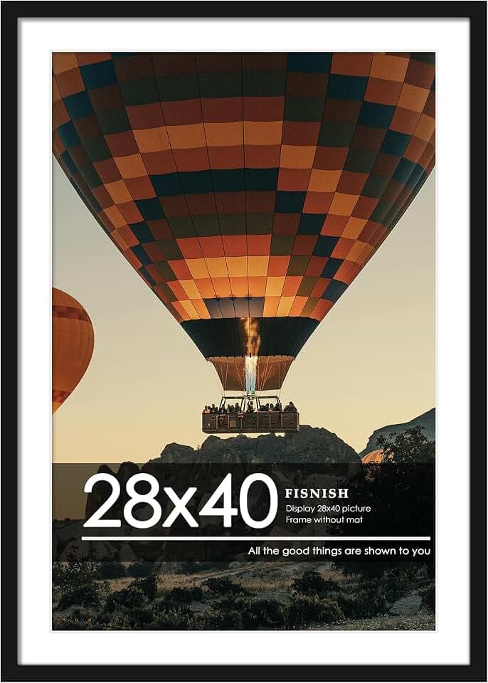 28x40 Picture Frame, Black Wall Mount Poster Frame with Plexiglass