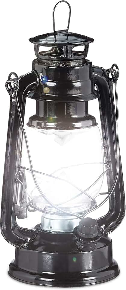 Relaxdays Sturmlaterne LED, Retro Sturmlampe als Fensterdeko oder elektrische Gartenlaterne, batteriebetrieben, schwarz, 24 x 15 x 11.5 cm