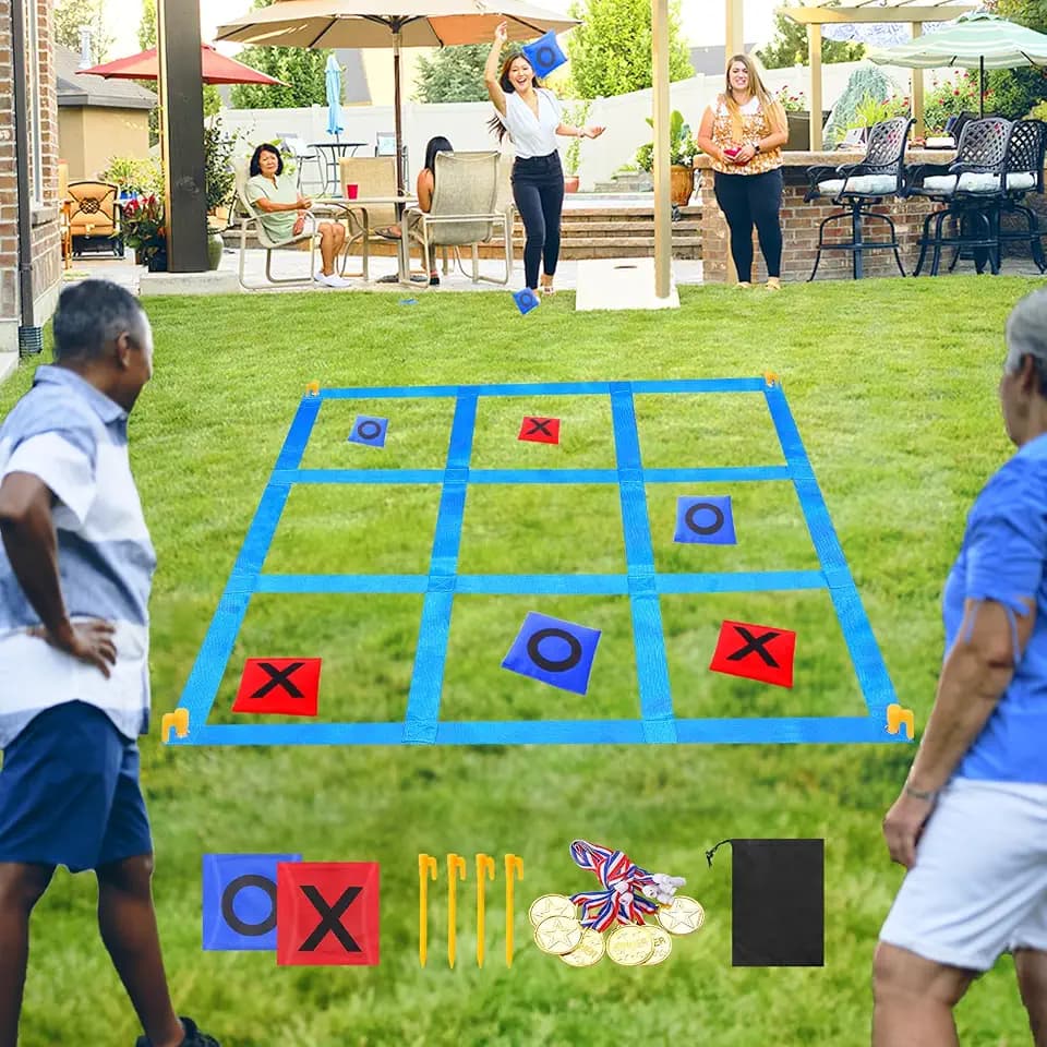CWLAKON Outdoor Riesen Tic Tac Toe & Beanbag-Wurfspiel für Kinder und Erwachsene, Großes beidseitig bespielbares Garten- und Strandspiel für Picknick, Camping, Geburtstage & Feste