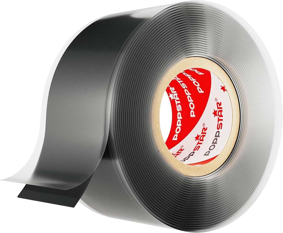POPPSTAR selbstverschweißendes Silikonband, 3m x 25mm, Isolierband und Dichtungsband (Wasser, Luft), schwarz, 1 Rolle