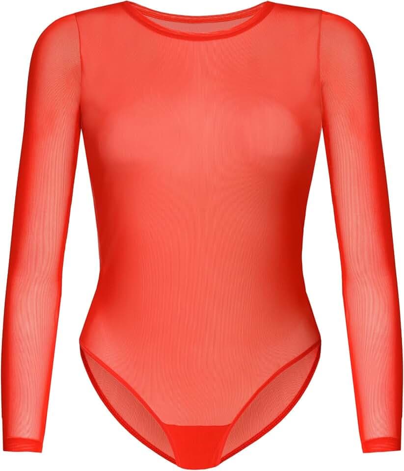 Teyli Bodysuit Damen aus hochwertigem Material - Langarm Body Damen Tailliert aus Mesh - Klassischer Damenbody - Bodys für Fraeuen