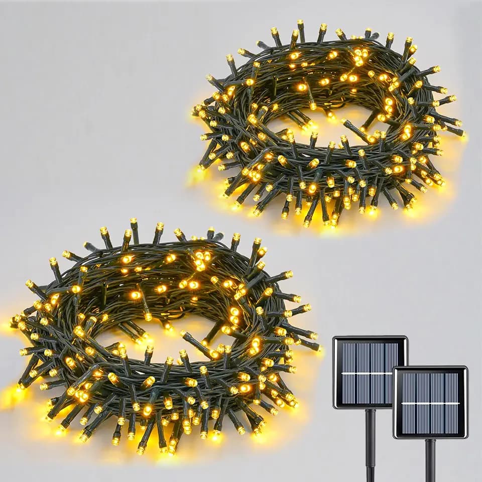 YEGUO Solar String Lights Outdoor Waterproof, 2 Packs Each 33ft 100 LED Warm White Christmas Lights, 8 Modes Twinkle Light for Outside Garden Yard Xmas Decor