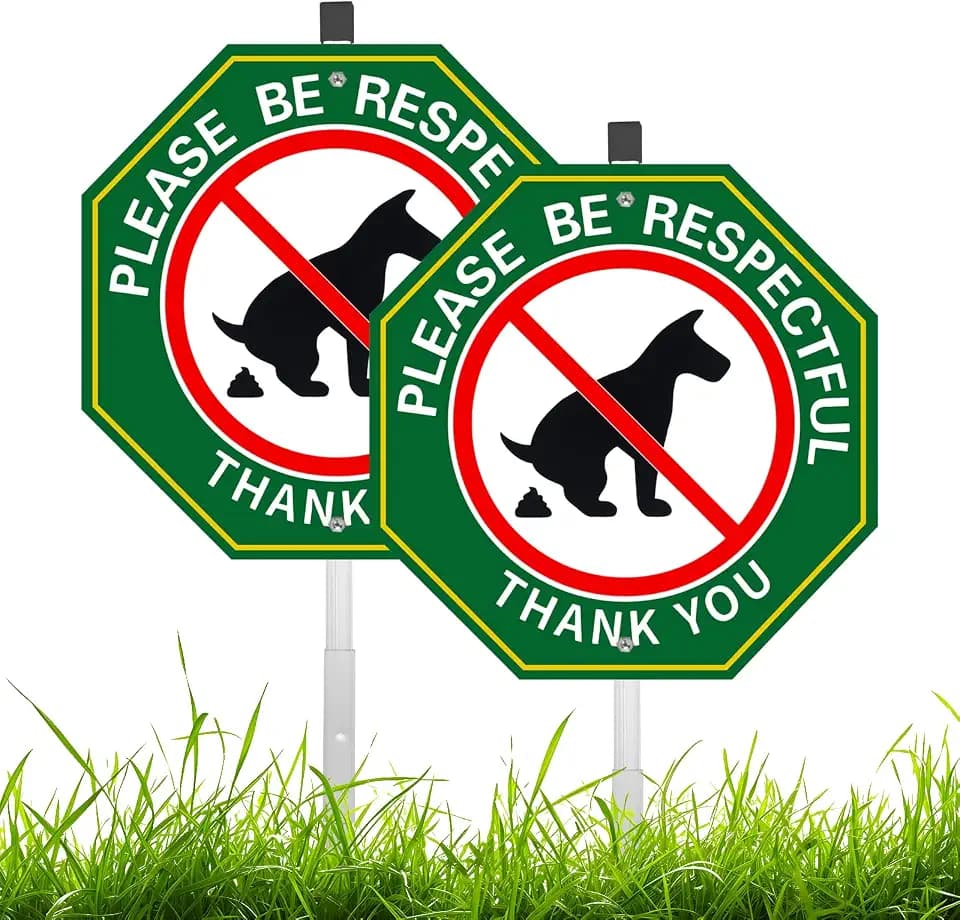 (2 Pack) No Peeing No Pooping Dog Sign, Please Be Respectful Sign, 10" x 10" Rust Free Heavy Aluminum Metal Sign, With 28" Long Stake, Fade Resistant, Waterproof, Easy to Mount