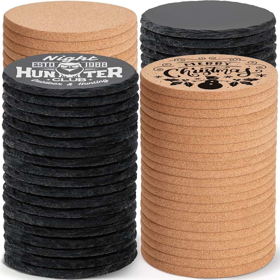 100PCS Round Slate and Cork Drink Coasters Bulk for Laser Engraving