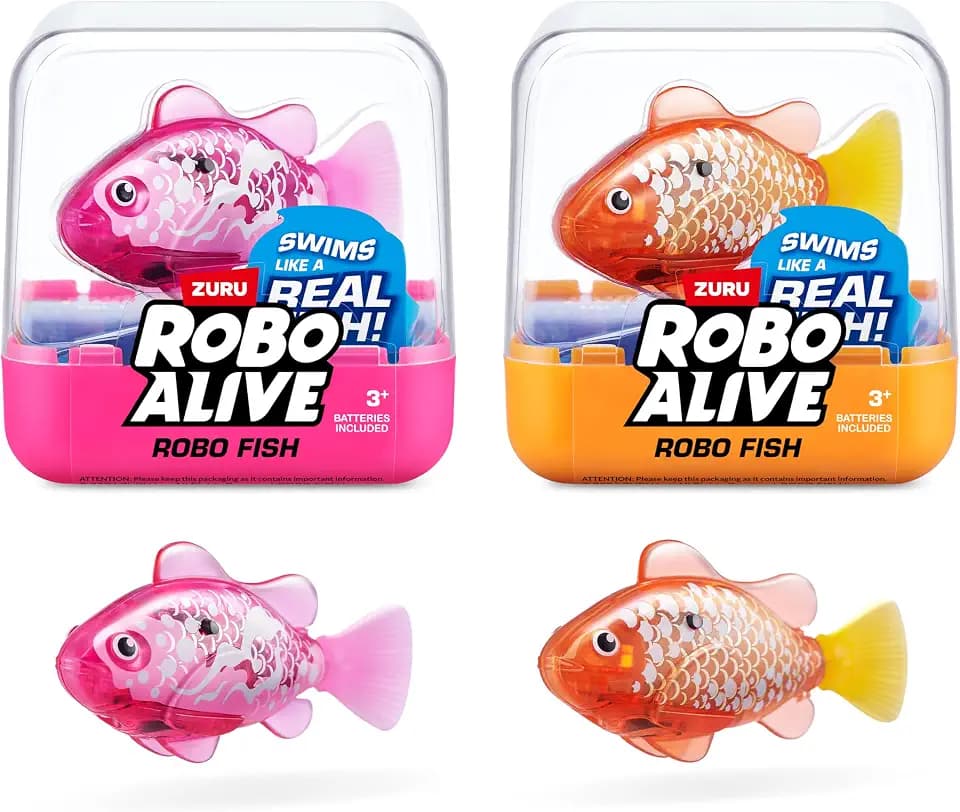 Robo Alive Robo Fish Robotic Swimming Fish (Pink + Golden) by ZURU Water Activated, Changes Color, Comes with Batteries, Amazon Exclusive (2 Pack) Series 3