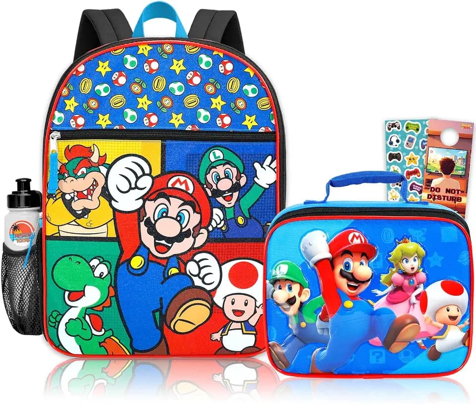 Mario Backpack and Lunch Box Set for Boys School Bundle + More